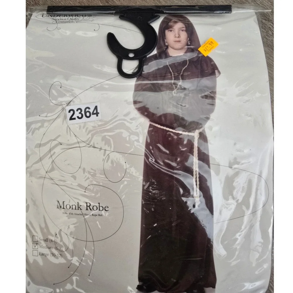 Underwraps Kids Monk Robe Costume Brown Hooded Friar Set Medium 6-8 25876